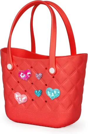 Small Rubber Tote Bag with 5 Charms Cute Beach Tote Small Rubber Bags for Women