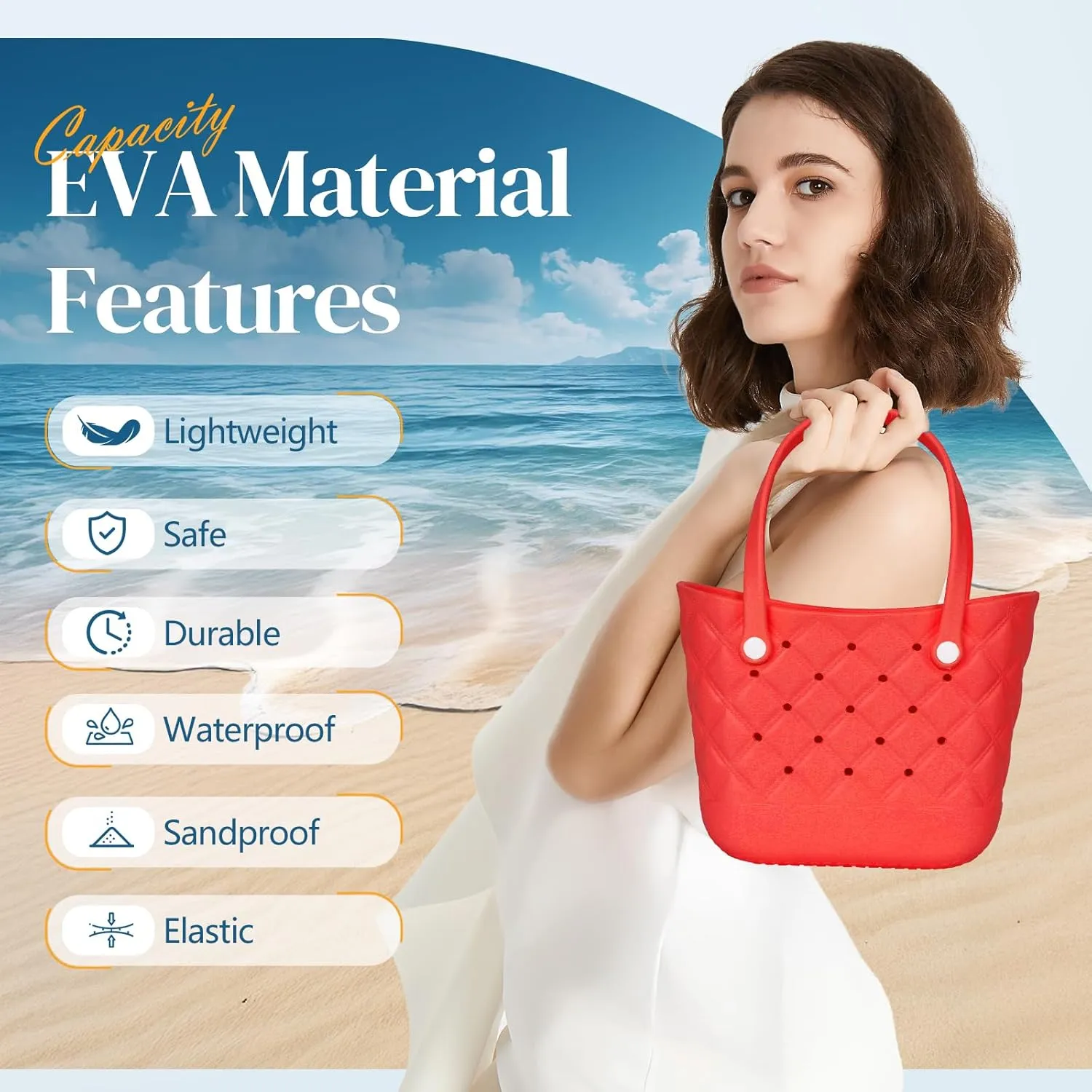 Small Rubber Tote Bag with 5 Charms Cute Beach Tote Small Rubber Bags for Women