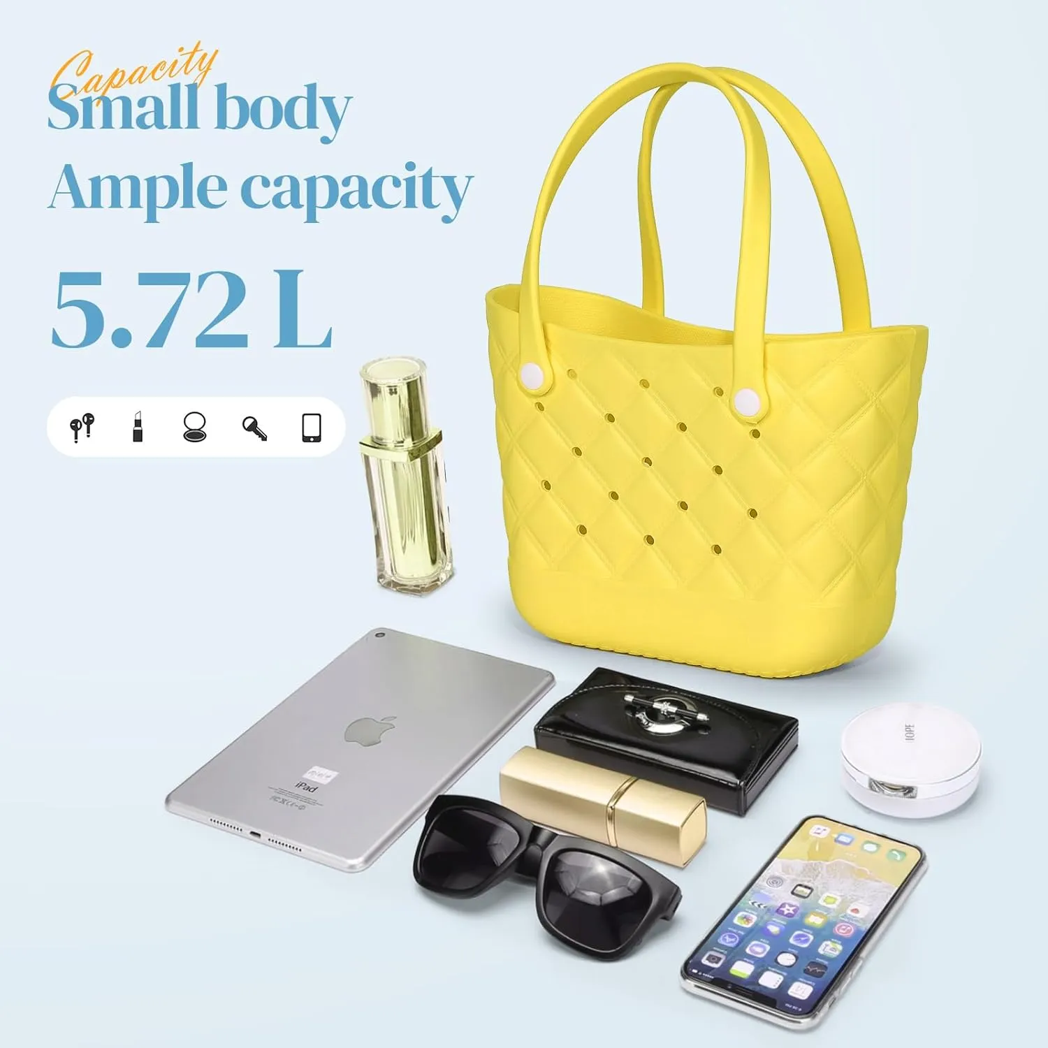 Small Rubber Tote Bag with 5 Charms Cute Beach Tote Small Rubber Bags for Women