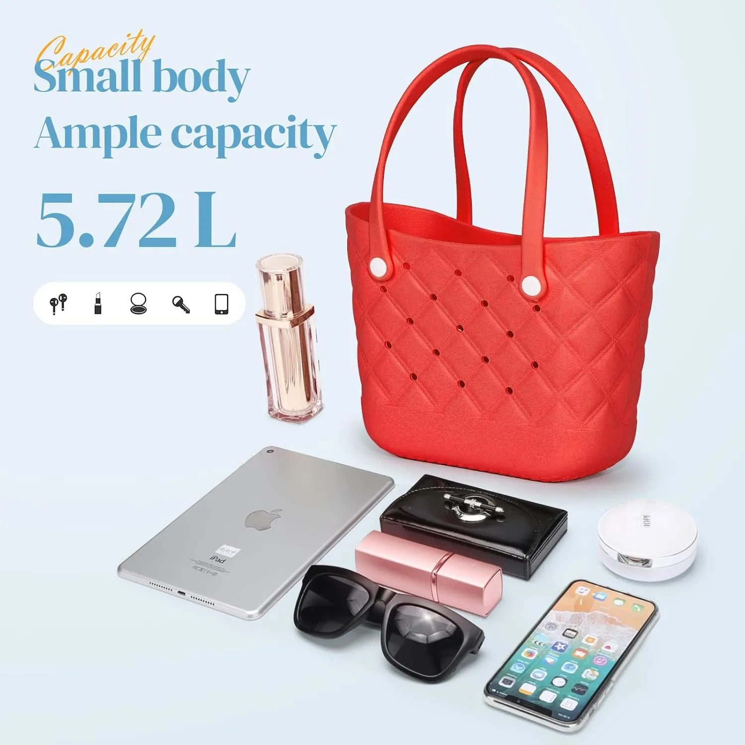 Small Rubber Tote Bag with 5 Charms Cute Beach Tote Small Rubber Bags for Women