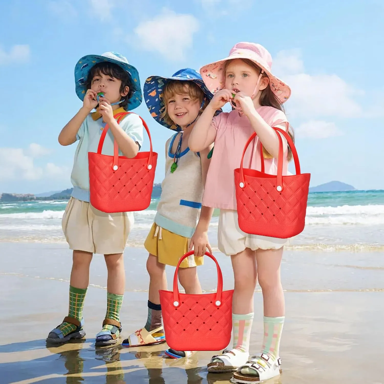 Small Rubber Tote Bag with 5 Charms Cute Beach Tote Small Rubber Bags for Women