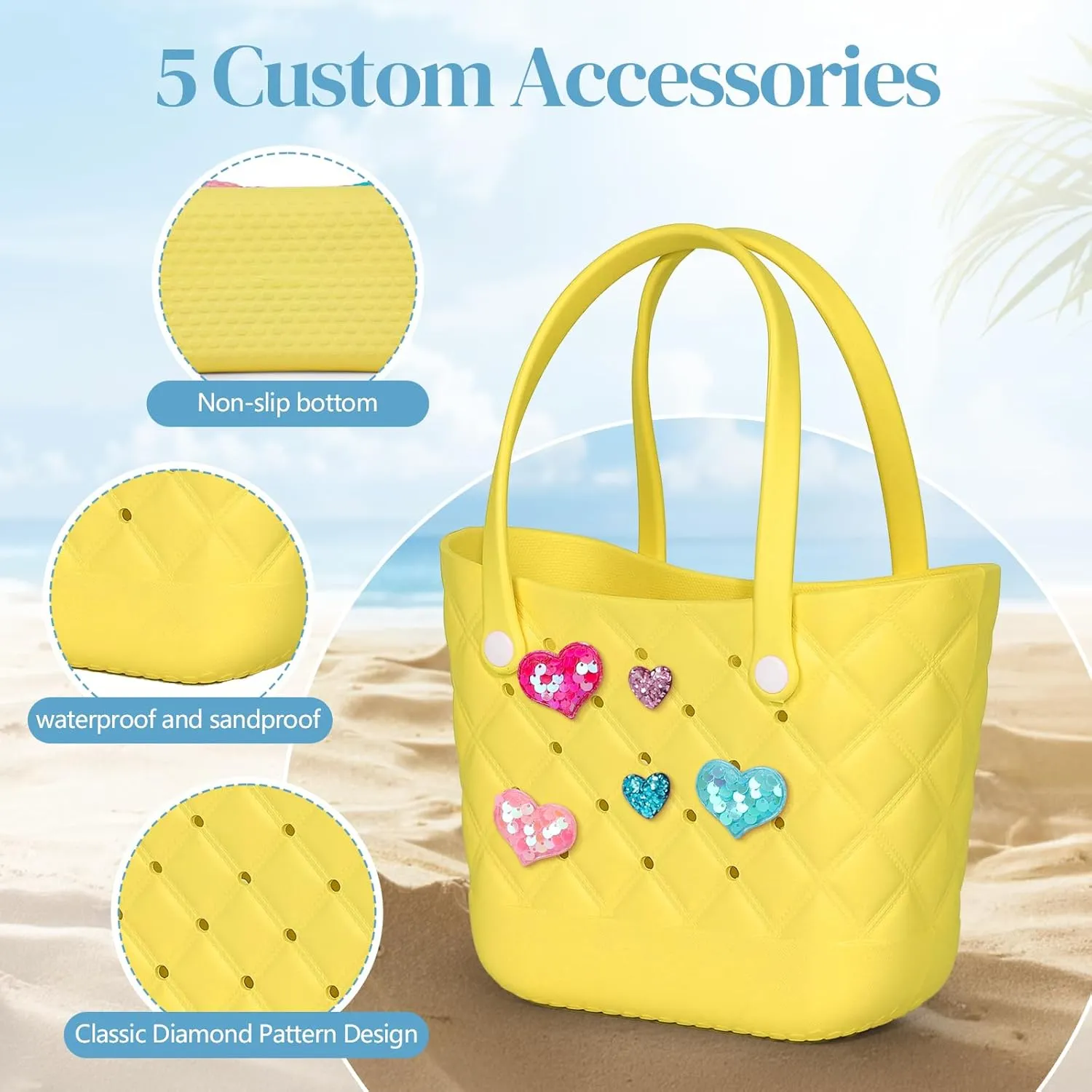 Small Rubber Tote Bag with 5 Charms Cute Beach Tote Small Rubber Bags for Women