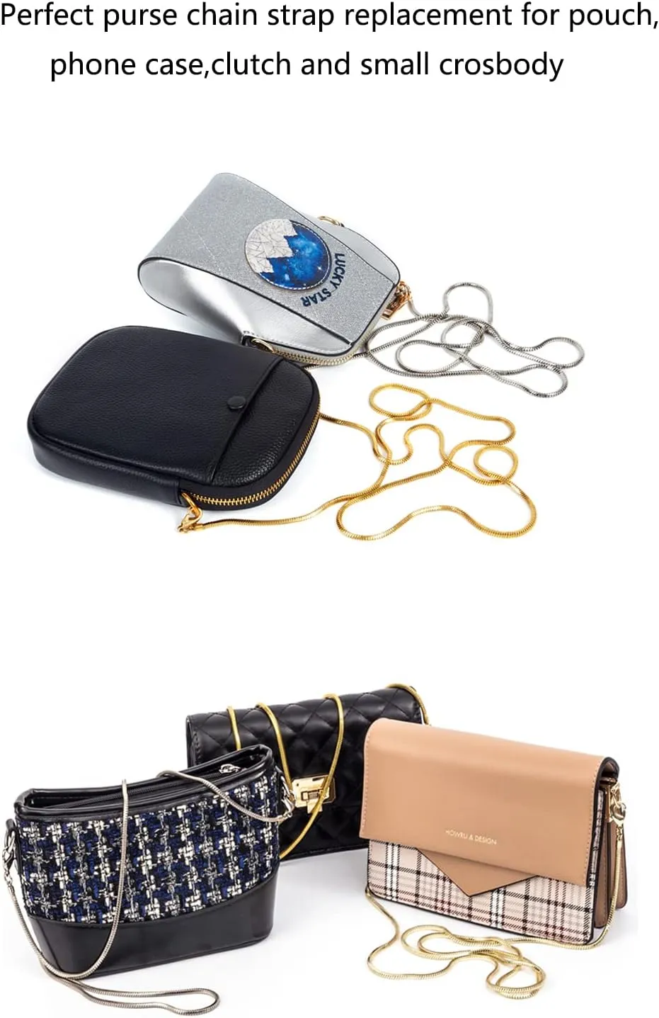 Small Square Copper Purse Shoulder Cross Body Handbag Bag Chains Strap Replacement(Yellow Gold, 47'')
