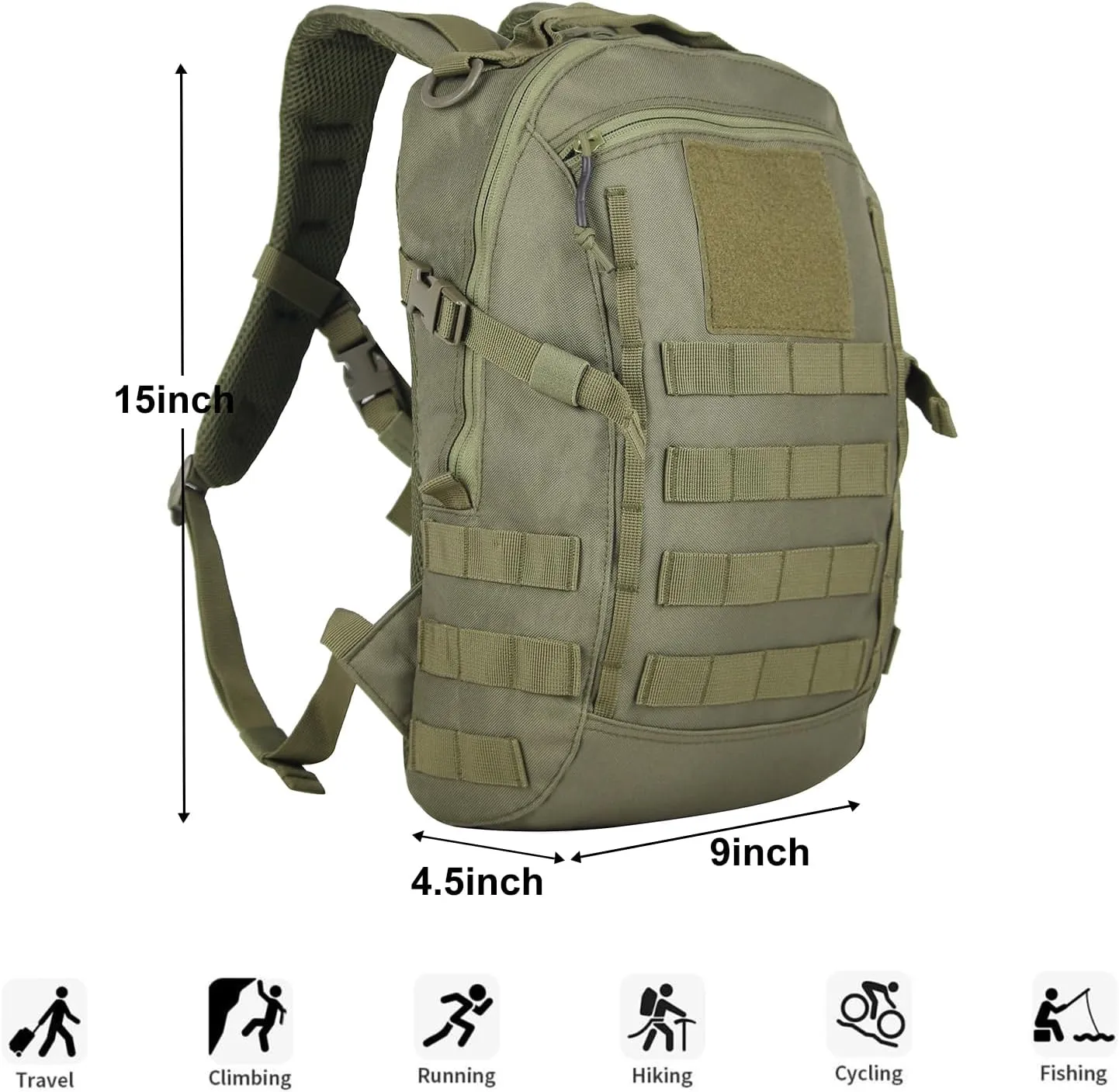 Small Tactical Backpack 12L Molle Bag Rucksack Army Daypack Military Daypack for Outdoor,Hiking (Green)