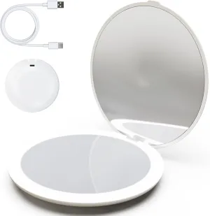 Smart Compact Makeup Mirror, 15° Auto On/Off Lights, 1X/5X Dual Sided Magnifying Portable Travel Makeup Mirror, Mirror for Handbag and Pocket, Rechargeable Mirror for Girls (with USB Cable)