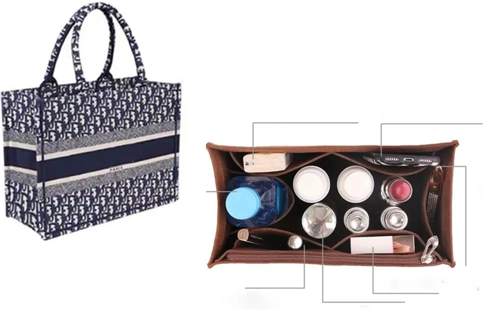 SMART DK Purse Organizer for Dior Book Tote - Premium Felt Insert with Multiple Pockets