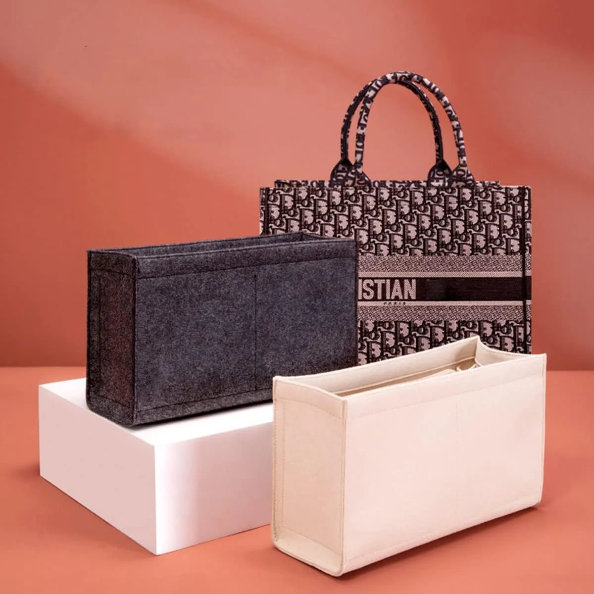 SMART DK Purse Organizer for Dior Book Tote - Premium Felt Insert with Multiple Pockets