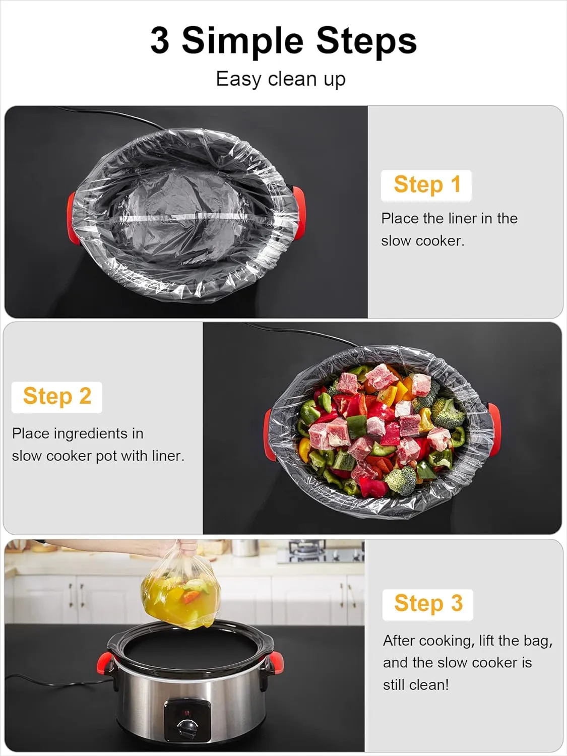 SMARTAKE Slow Cooker Liners, Large Size 13"x 21" Disposable Cooking Bags, Fit 3QT to 8QT for Slow Cooker, Cooking Trays, Suitable for Oval & Round Pots, 60 Liners