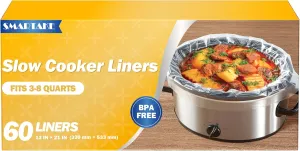 SMARTAKE Slow Cooker Liners, Large Size 13"x 21" Disposable Cooking Bags, Fit 3QT to 8QT for Slow Cooker, Cooking Trays, Suitable for Oval & Round Pots, 60 Liners