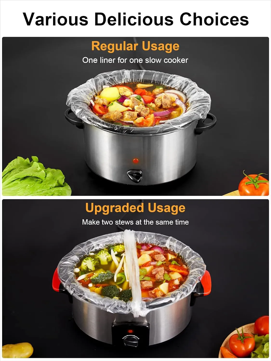 SMARTAKE Slow Cooker Liners, Large Size 13"x 21" Disposable Cooking Bags, Fit 3QT to 8QT for Slow Cooker, Cooking Trays, Suitable for Oval & Round Pots, 60 Liners