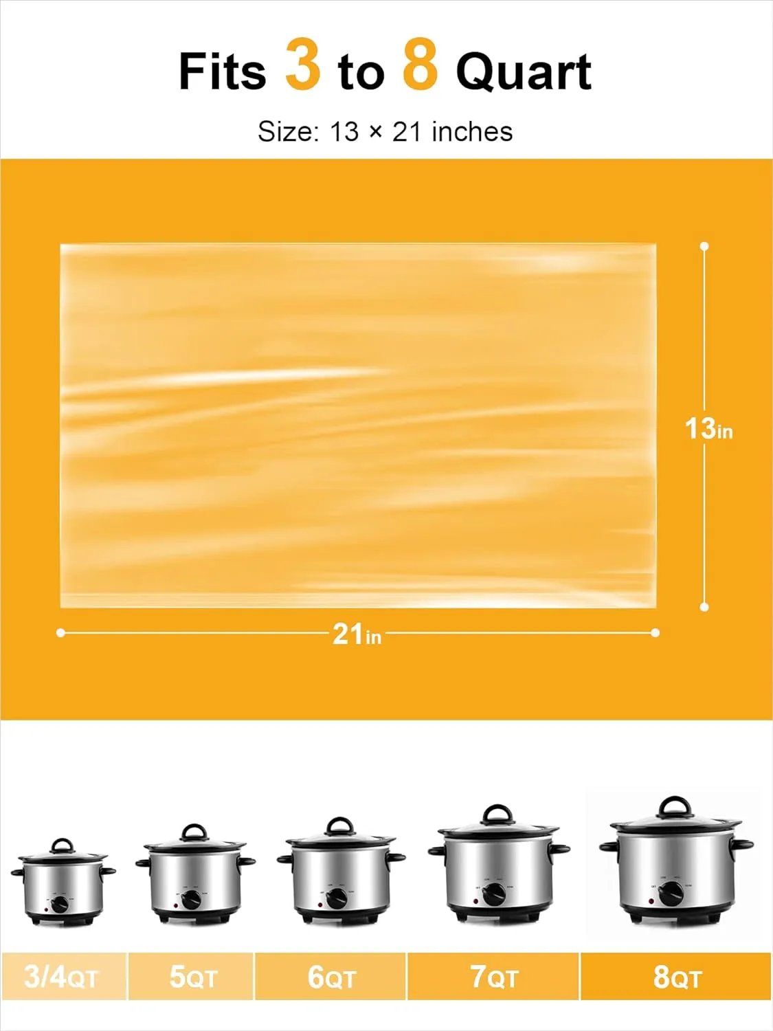 SMARTAKE Slow Cooker Liners, Large Size 13"x 21" Disposable Cooking Bags, Fit 3QT to 8QT for Slow Cooker, Cooking Trays, Suitable for Oval & Round Pots, 60 Liners