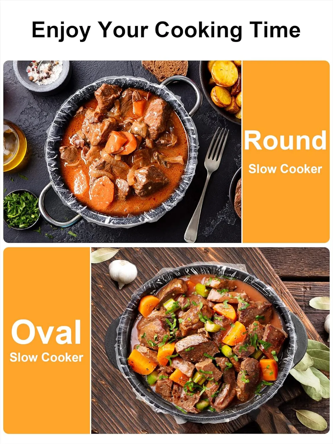 SMARTAKE Slow Cooker Liners, Large Size 13"x 21" Disposable Cooking Bags, Fit 3QT to 8QT for Slow Cooker, Cooking Trays, Suitable for Oval & Round Pots, 60 Liners
