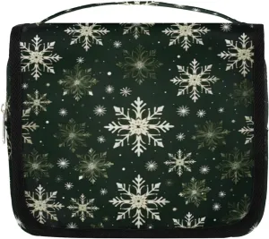 Snowflake Xmas Hanging Travel Toiletry Bag Kit Makeup Case Cosmetics Organizer Toiletry Bag for Women Make up Accessories Shampoo Body Cream Brushes Set