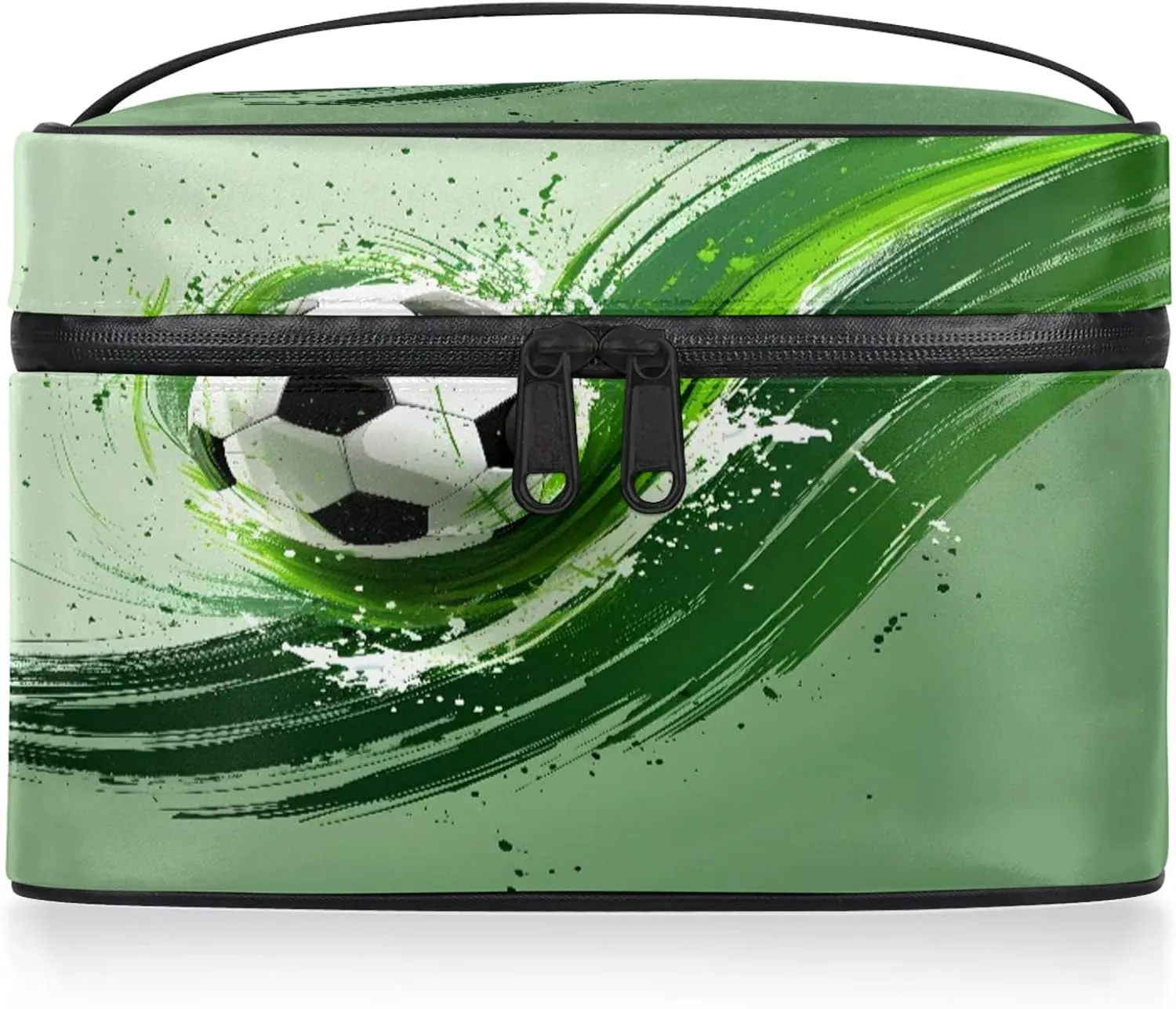 Soccer Travel Toiletry Bag Football Large Capacity Makeup Case Organizer with Handle Cosmetic Case for Women Girls