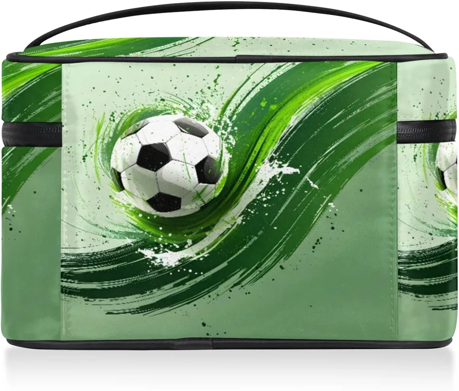 Soccer Travel Toiletry Bag Football Large Capacity Makeup Case Organizer with Handle Cosmetic Case for Women Girls