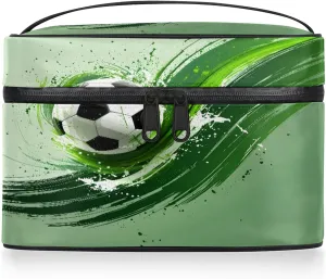 Soccer Travel Toiletry Bag Football Large Capacity Makeup Case Organizer with Handle Cosmetic Case for Women Girls