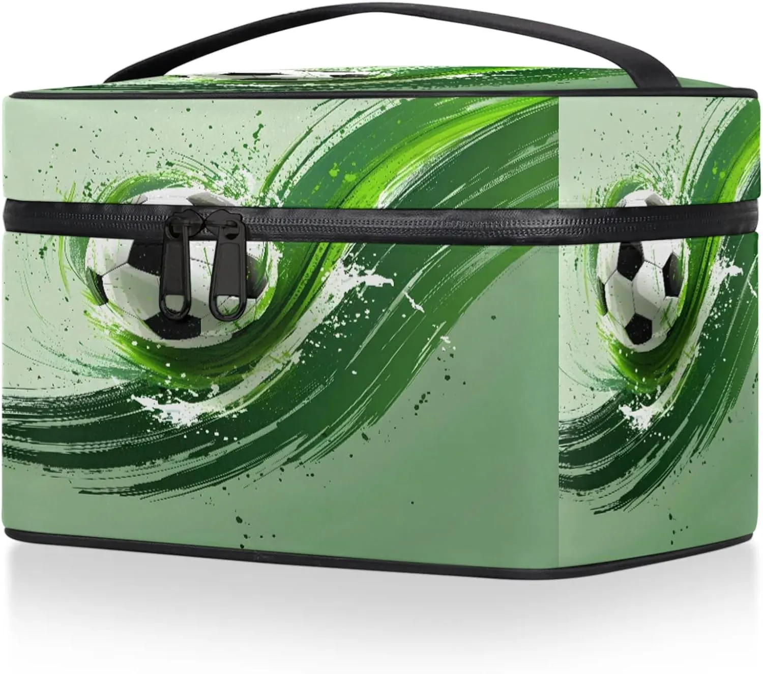 Soccer Travel Toiletry Bag Football Large Capacity Makeup Case Organizer with Handle Cosmetic Case for Women Girls