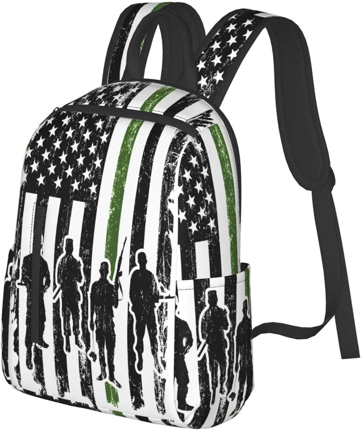 Soldiers American Flag Casual Backpacks Laptop Backpack Outdoor Travel Rucksack Sport Carry-On Daypack Lightweight Bag with Multi-Pockets