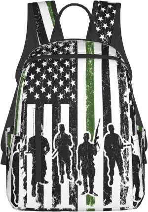 Soldiers American Flag Casual Backpacks Laptop Backpack Outdoor Travel Rucksack Sport Carry-On Daypack Lightweight Bag with Multi-Pockets
