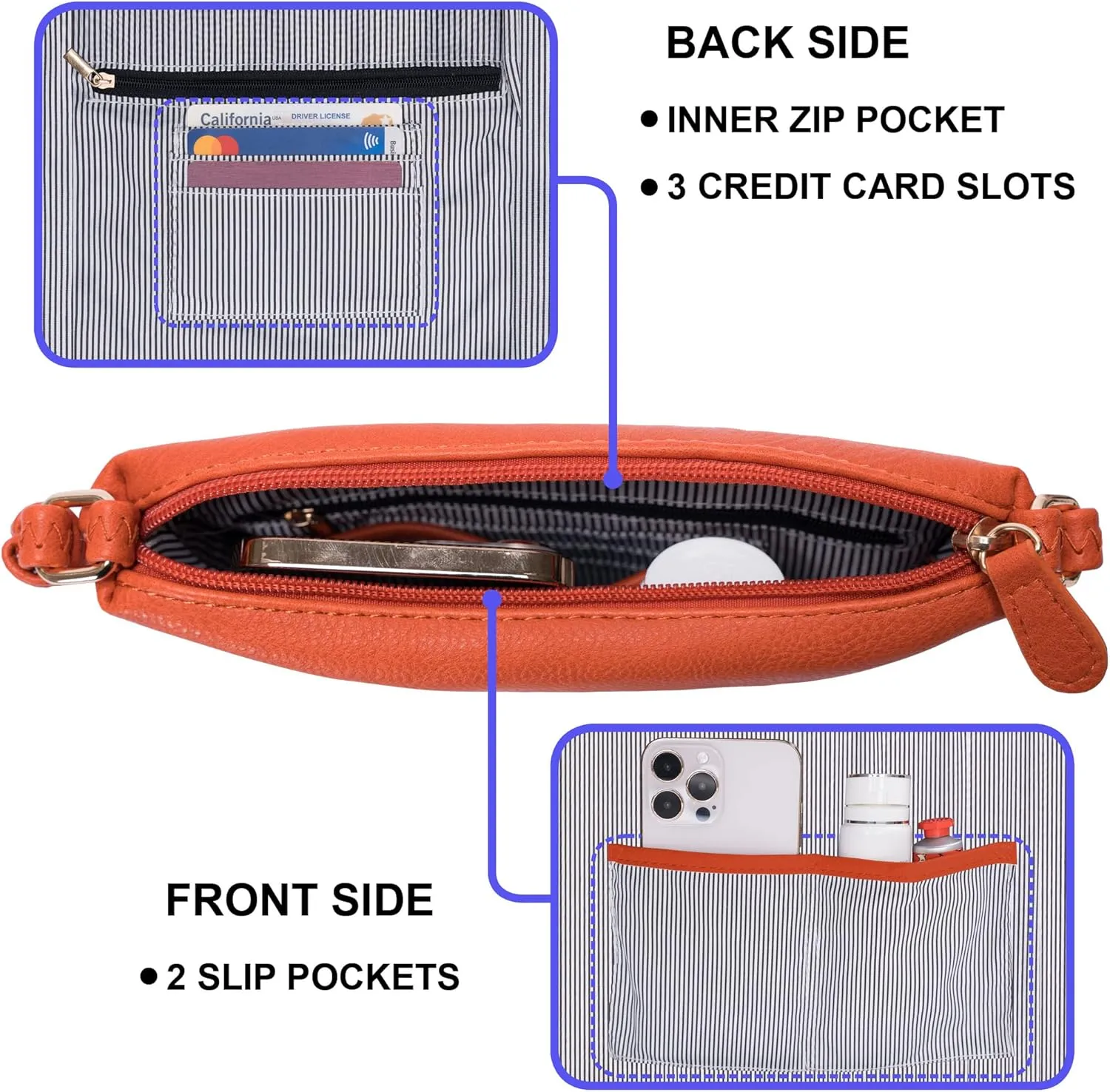 Solene Small Multi Zipper Pocket Crossbody Bag with Adjustable Strap, Lightweight Travel Purse, Daily Small Messenger Pouch