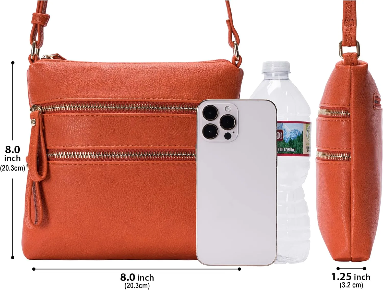Solene Small Multi Zipper Pocket Crossbody Bag with Adjustable Strap, Lightweight Travel Purse, Daily Small Messenger Pouch