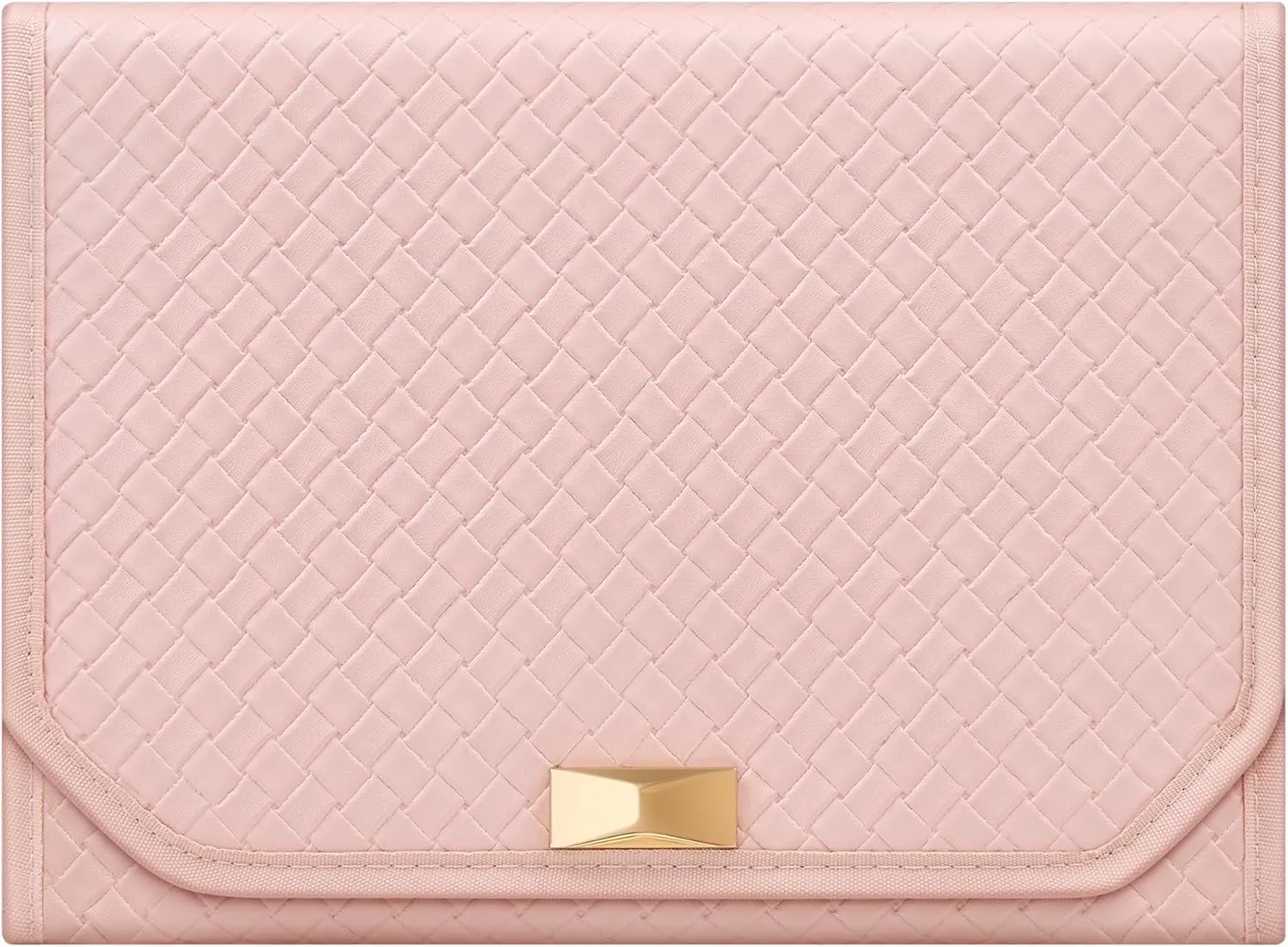 SONGMICS HOME Travel Jewelry Case, Foldable Jewelry Organizer with Mirror, Sectioned Storage, Large Capacity, Woven Embossed PU Leather, Gift Idea, Jelly Pink UJBC196R01