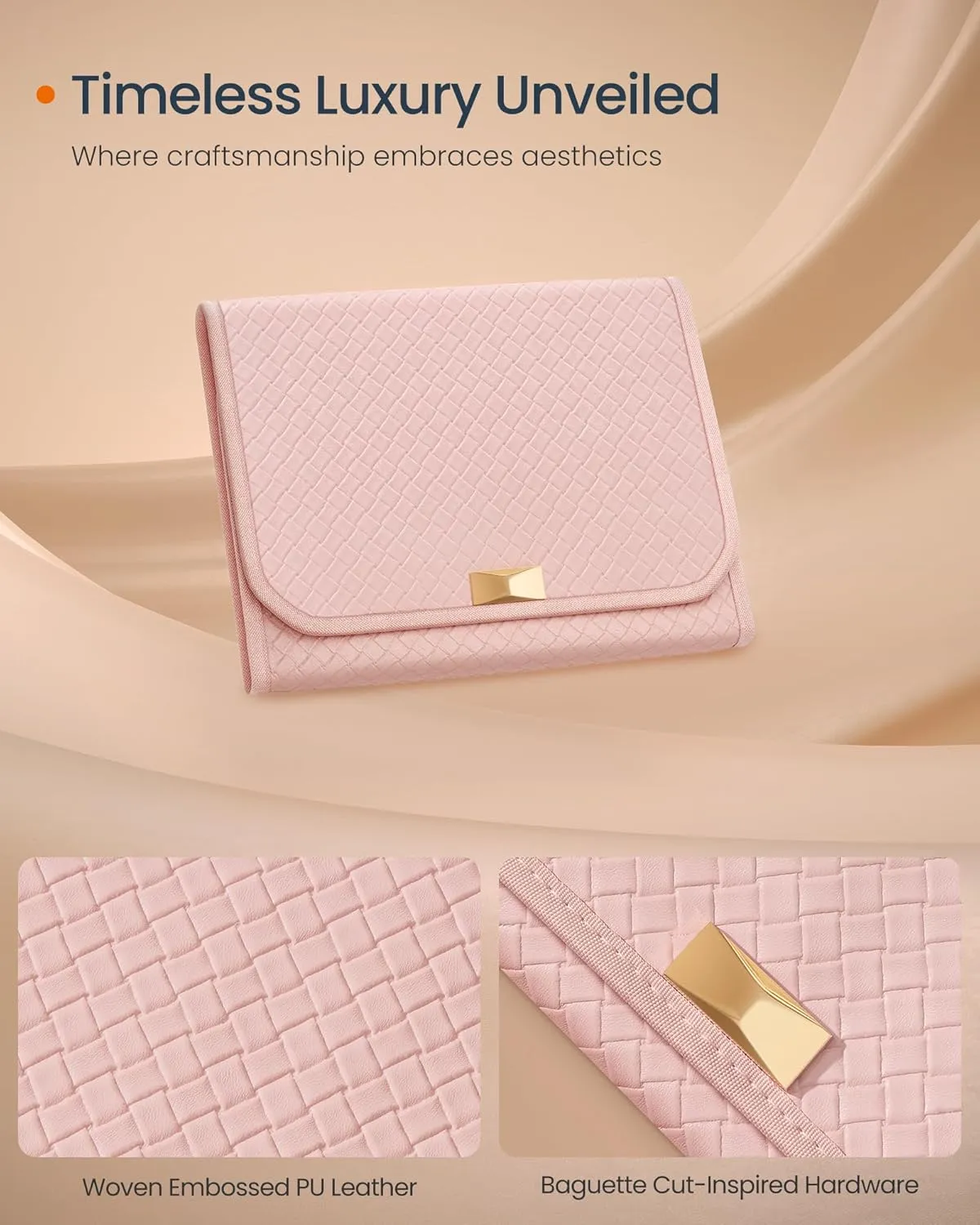 SONGMICS HOME Travel Jewelry Case, Foldable Jewelry Organizer with Mirror, Sectioned Storage, Large Capacity, Woven Embossed PU Leather, Gift Idea, Jelly Pink UJBC196R01