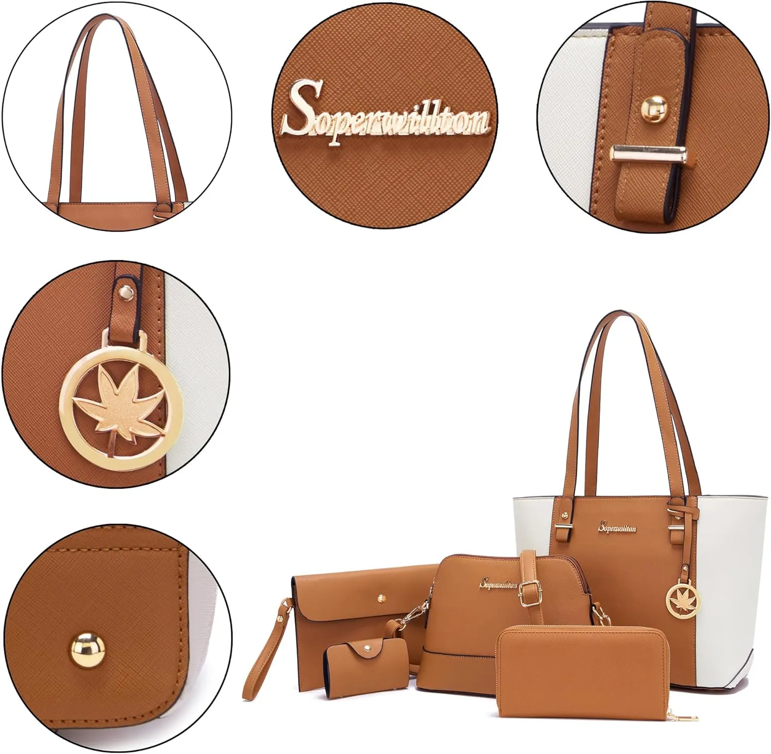 Soperwillton Handbag for Women Wallet Tote Bag Shoulder Bags Top Handle Satchel 5pcs Purse Set