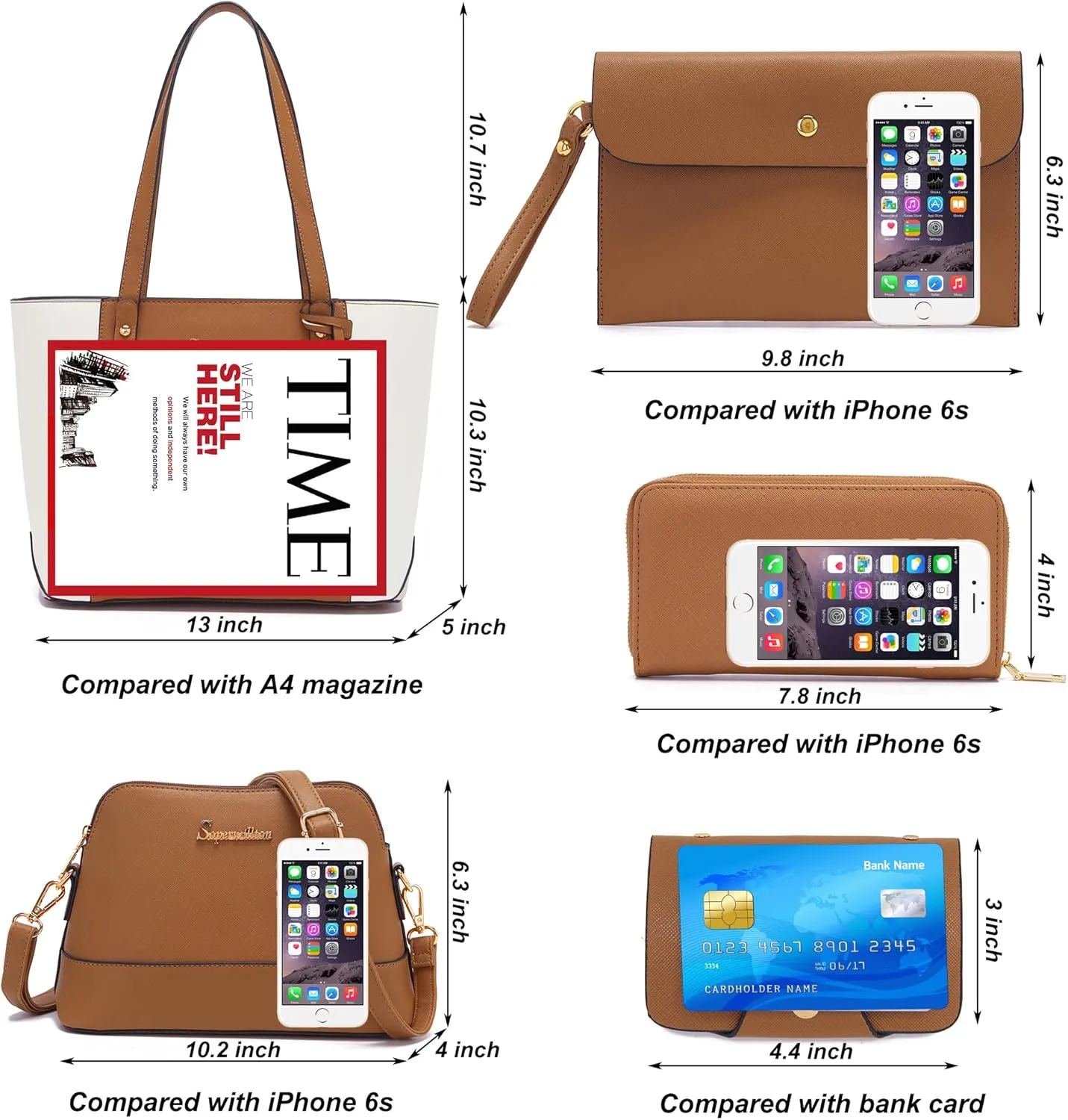 Soperwillton Handbag for Women Wallet Tote Bag Shoulder Bags Top Handle Satchel 5pcs Purse Set
