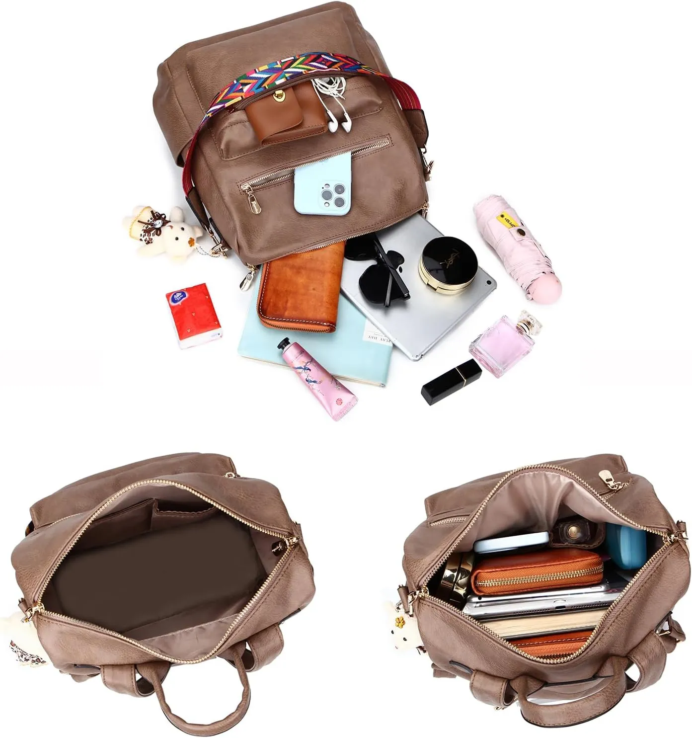 Soperwillton Women Backpack Purse Multipurpose Design Handbags Shoulder Bag PU Leather Travel bag Backpack Set 2pcs