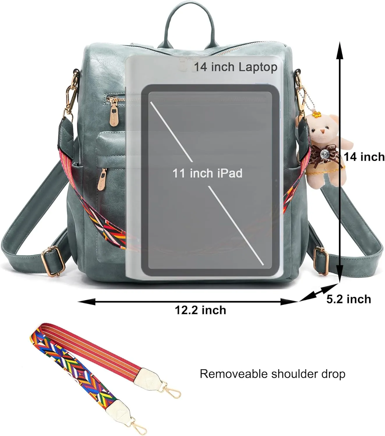Soperwillton Women Backpack Purse Multipurpose Design Handbags Shoulder Bag PU Leather Travel bag Backpack Set 2pcs