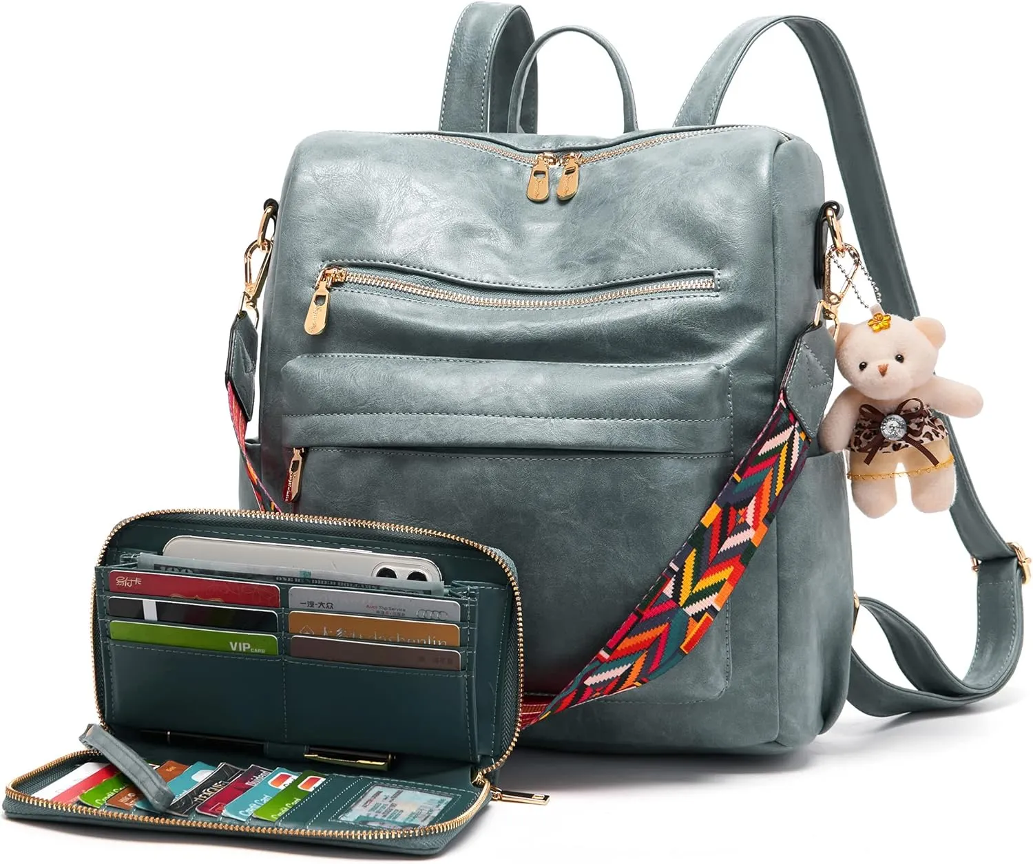 Soperwillton Women Backpack Purse Multipurpose Design Handbags Shoulder Bag PU Leather Travel bag Backpack Set 2pcs