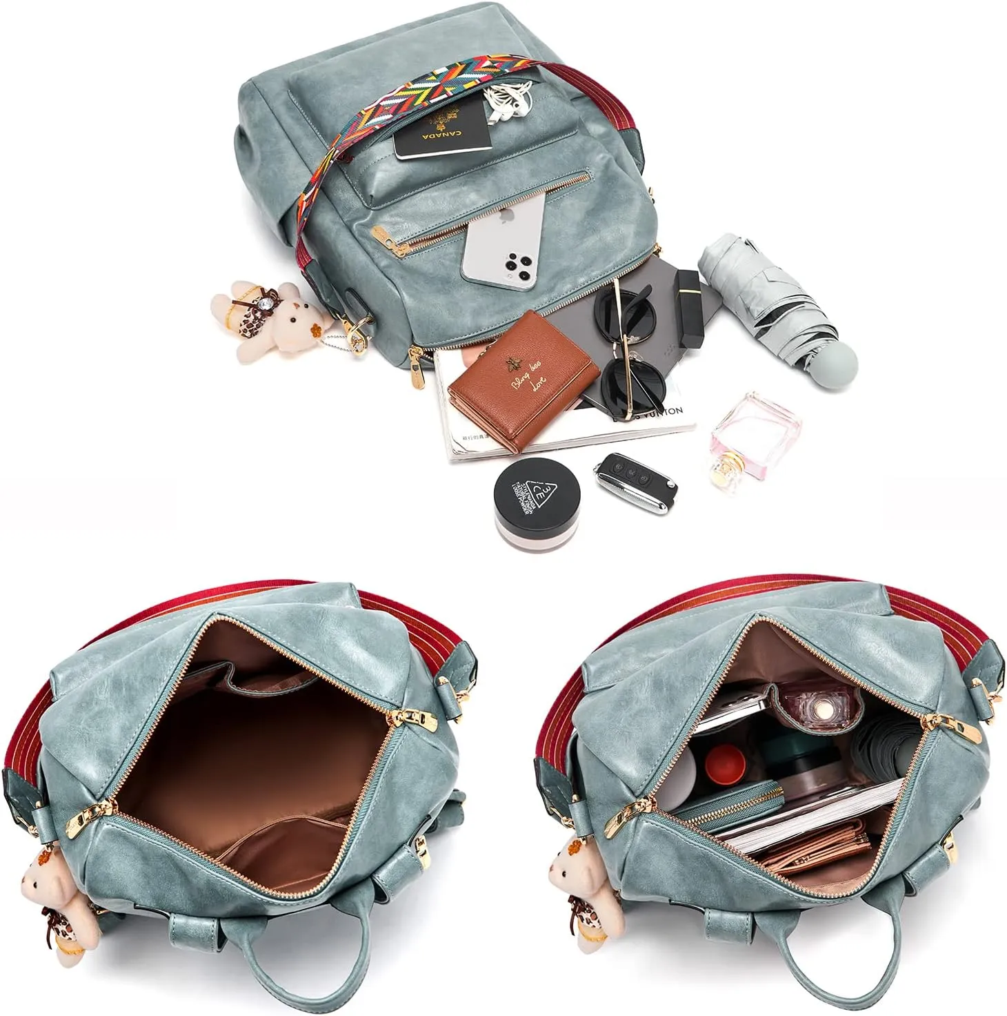 Soperwillton Women Backpack Purse Multipurpose Design Handbags Shoulder Bag PU Leather Travel bag Backpack Set 2pcs