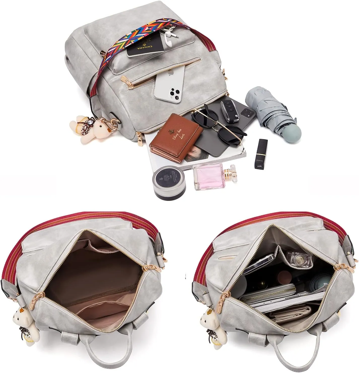 Soperwillton Women Backpack Purse Multipurpose Design Handbags Shoulder Bag PU Leather Travel bag Backpack Set 2pcs