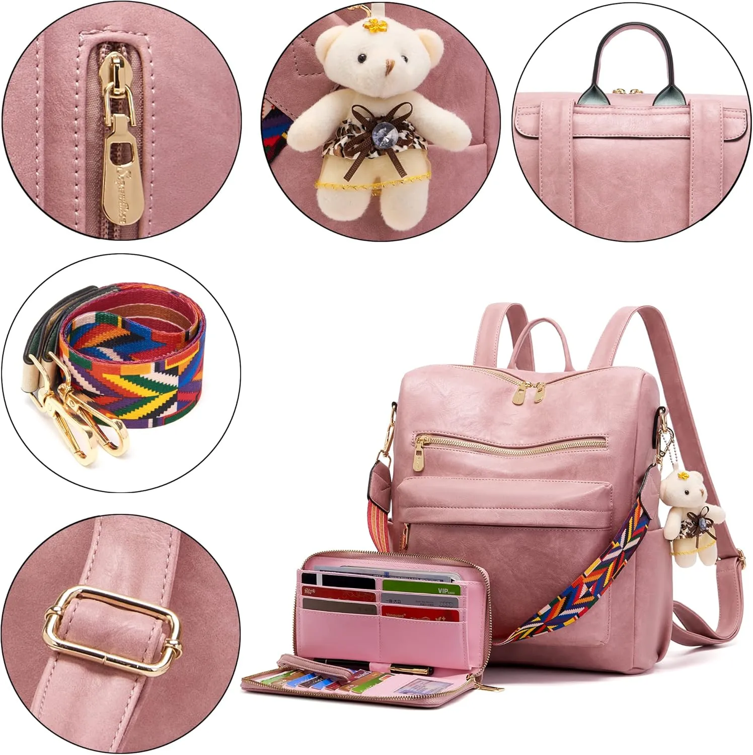 Soperwillton Women Backpack Purse Multipurpose Design Handbags Shoulder Bag PU Leather Travel bag Backpack Set 2pcs