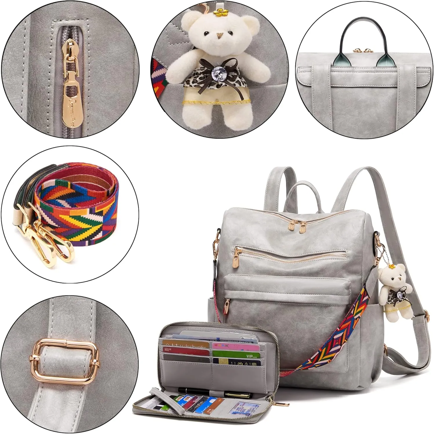 Soperwillton Women Backpack Purse Multipurpose Design Handbags Shoulder Bag PU Leather Travel bag Backpack Set 2pcs