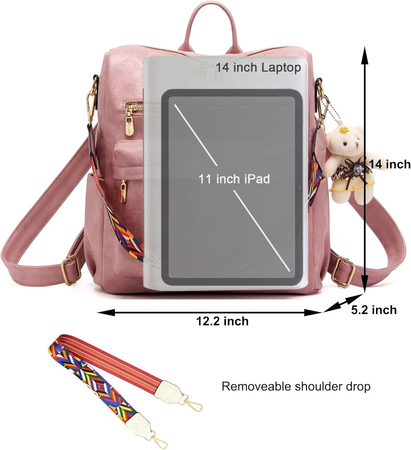 Soperwillton Women Backpack Purse Multipurpose Design Handbags Shoulder Bag PU Leather Travel bag Backpack Set 2pcs
