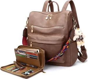 Soperwillton Women Backpack Purse Multipurpose Design Handbags Shoulder Bag PU Leather Travel bag Backpack Set 2pcs