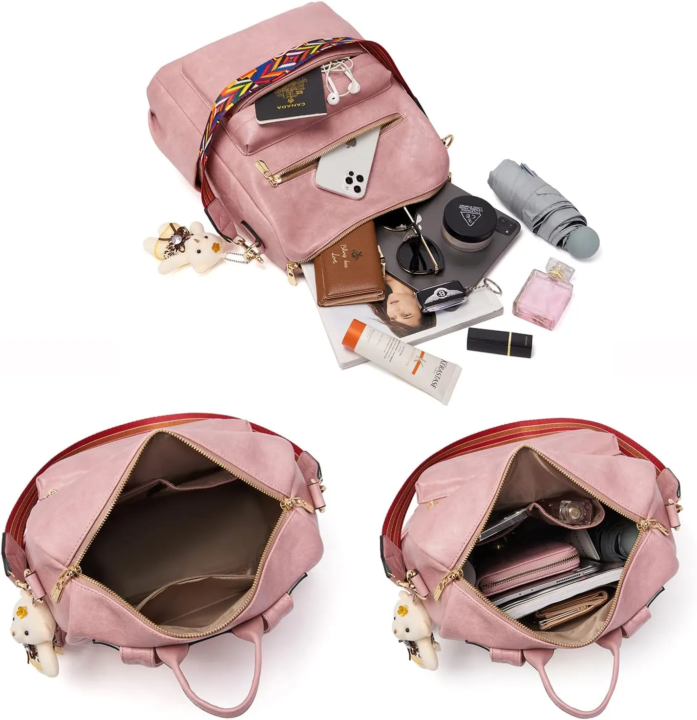 Soperwillton Women Backpack Purse Multipurpose Design Handbags Shoulder Bag PU Leather Travel bag Backpack Set 2pcs