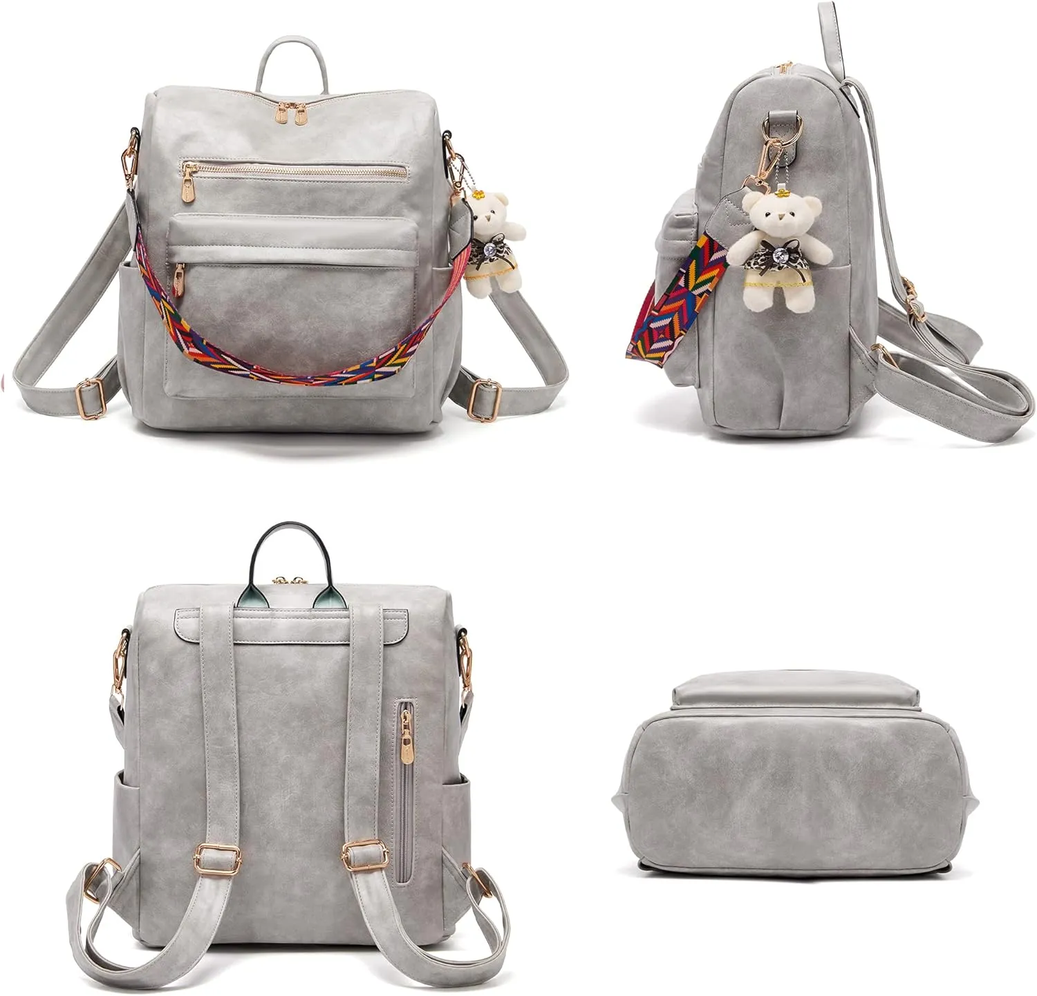 Soperwillton Women Backpack Purse Multipurpose Design Handbags Shoulder Bag PU Leather Travel bag Backpack Set 2pcs