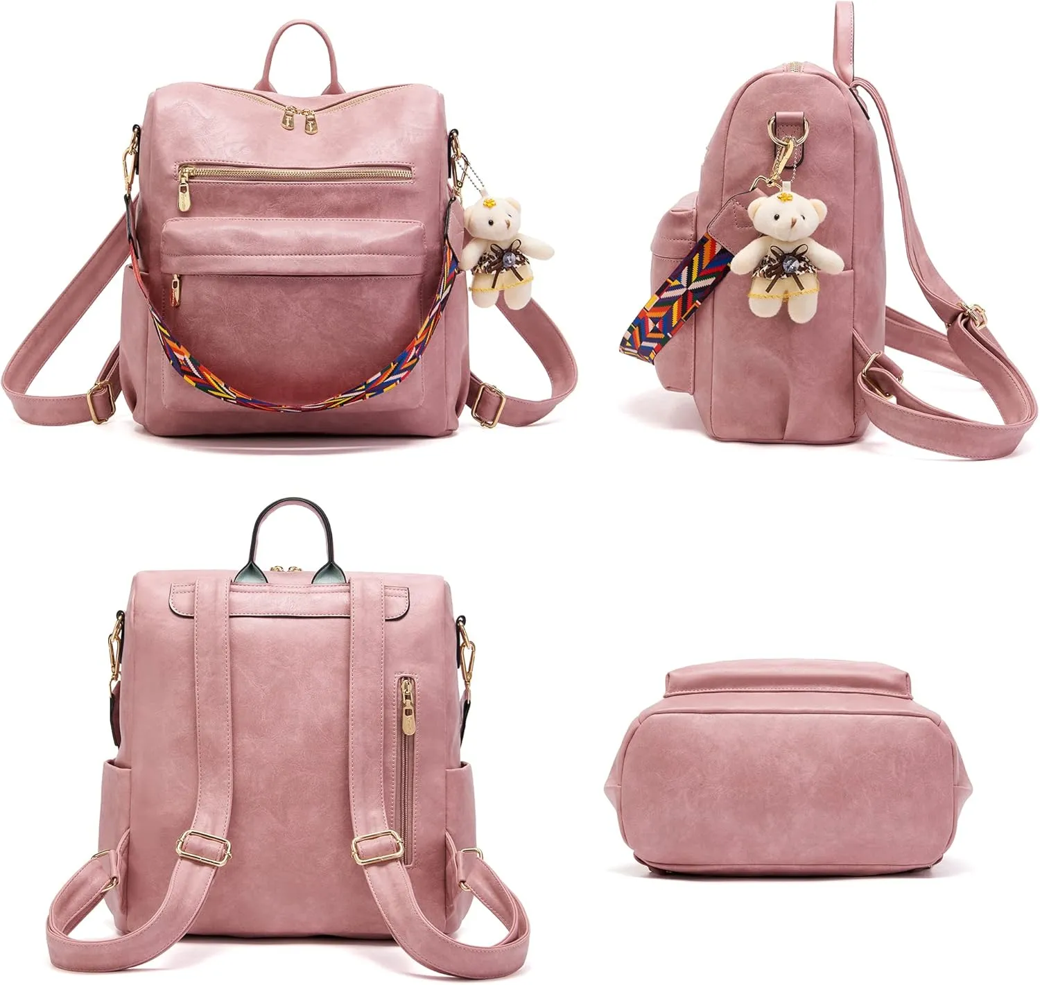 Soperwillton Women Backpack Purse Multipurpose Design Handbags Shoulder Bag PU Leather Travel bag Backpack Set 2pcs