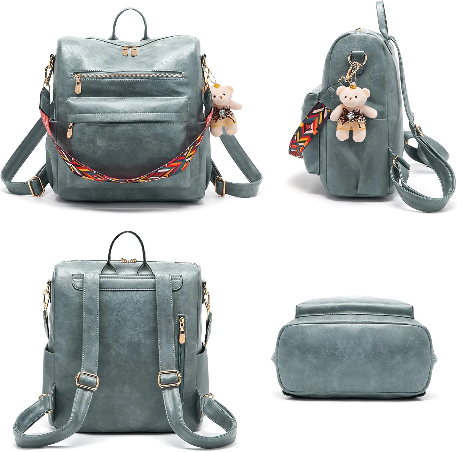 Soperwillton Women Backpack Purse Multipurpose Design Handbags Shoulder Bag PU Leather Travel bag Backpack Set 2pcs