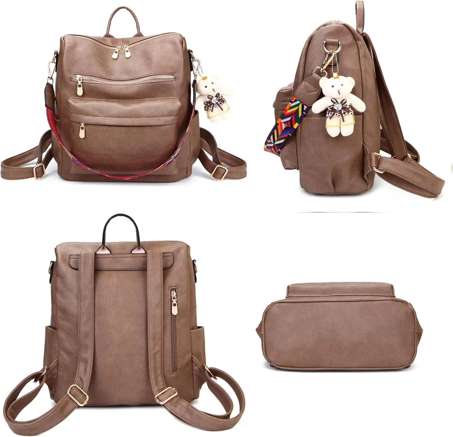 Soperwillton Women Backpack Purse Multipurpose Design Handbags Shoulder Bag PU Leather Travel bag Backpack Set 2pcs