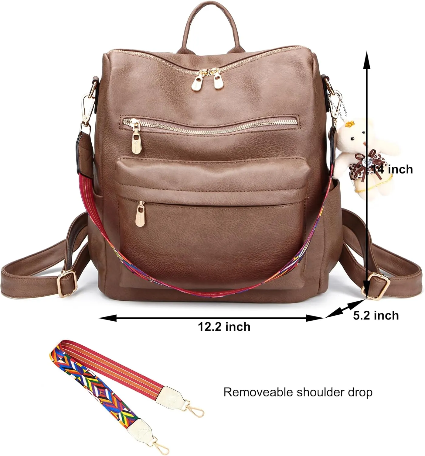 Soperwillton Women Backpack Purse Multipurpose Design Handbags Shoulder Bag PU Leather Travel bag Backpack Set 2pcs