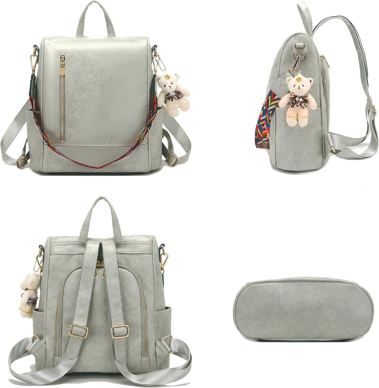 Soperwillton Women Backpack Purse PU Leather Anti-theft Fashion Shoulder Bag Travel Backpack Set 3pcs