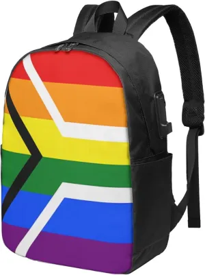 South Africa LGBT Rainbow Gay Pride Flag Laptop Backpacks Travel Backpack Casual Business Daypack Sport Rucksack Computer Bag Fits up to 17 Inch Notebook with USB Port