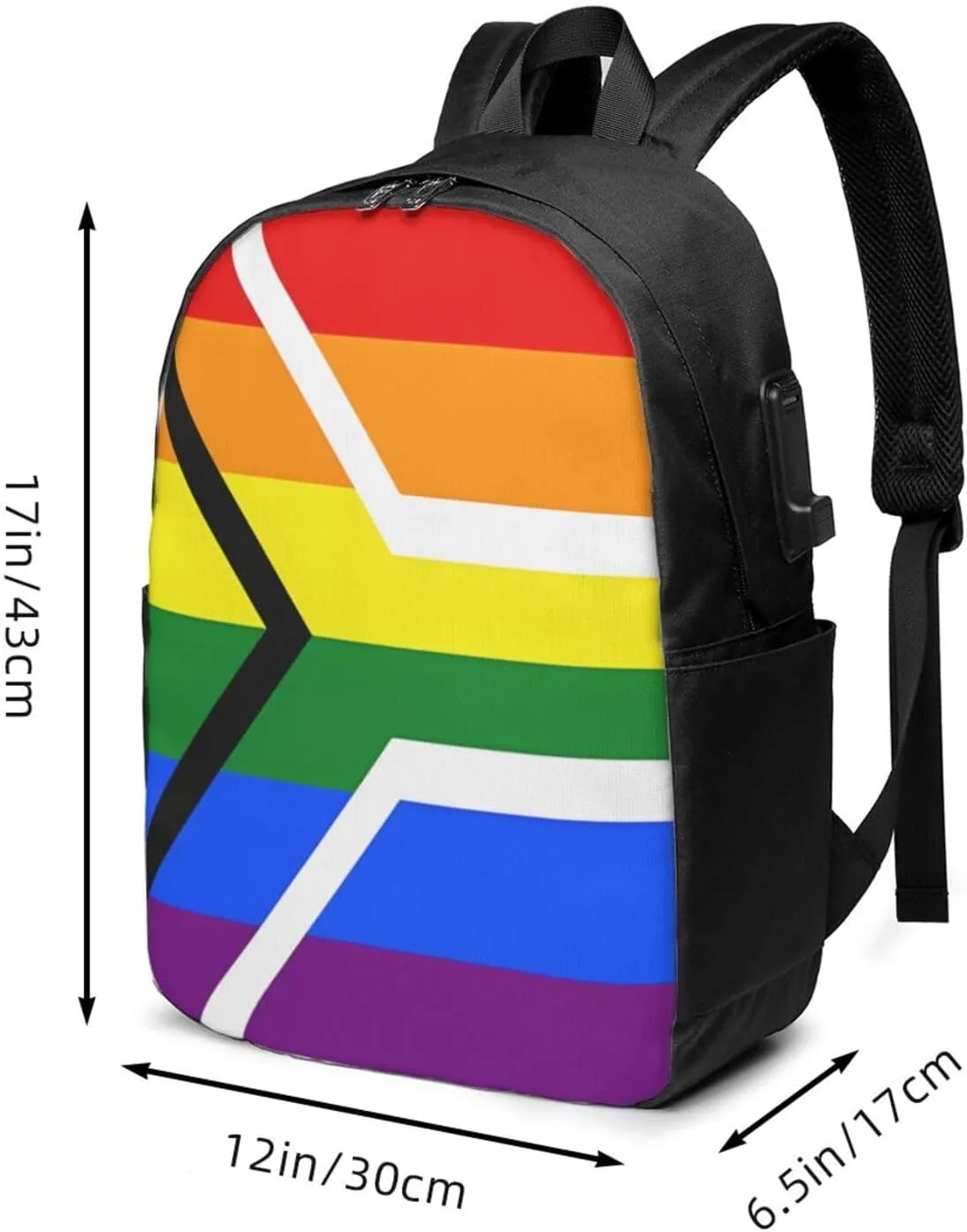South Africa LGBT Rainbow Gay Pride Flag Laptop Backpacks Travel Backpack Casual Business Daypack Sport Rucksack Computer Bag Fits up to 17 Inch Notebook with USB Port