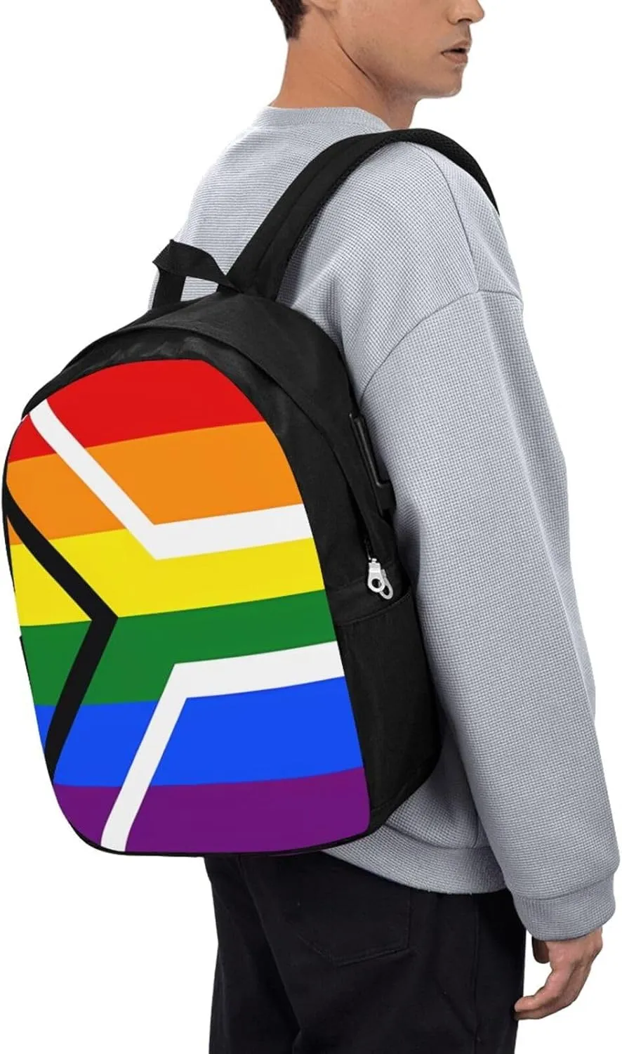 South Africa LGBT Rainbow Gay Pride Flag Laptop Backpacks Travel Backpack Casual Business Daypack Sport Rucksack Computer Bag Fits up to 17 Inch Notebook with USB Port