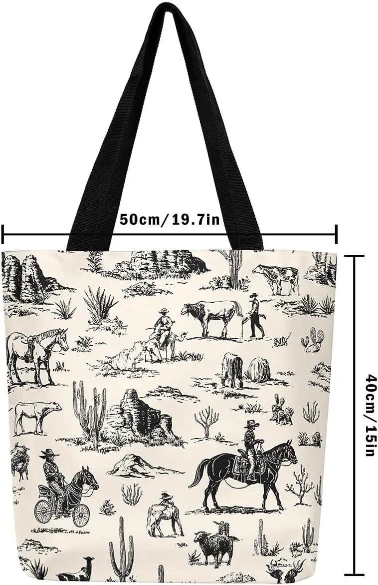 Southwestern Canvas Tote Bag Cabin Canvas Bag Woodland Wildlife Deer Pine Tree Mountain River Retro Tote Bag