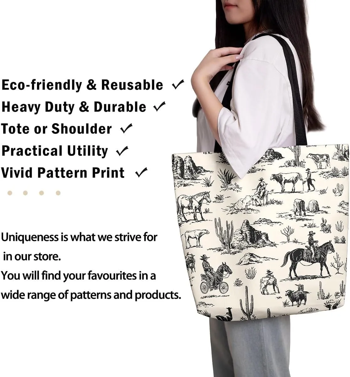 Southwestern Canvas Tote Bag Cabin Canvas Bag Woodland Wildlife Deer Pine Tree Mountain River Retro Tote Bag